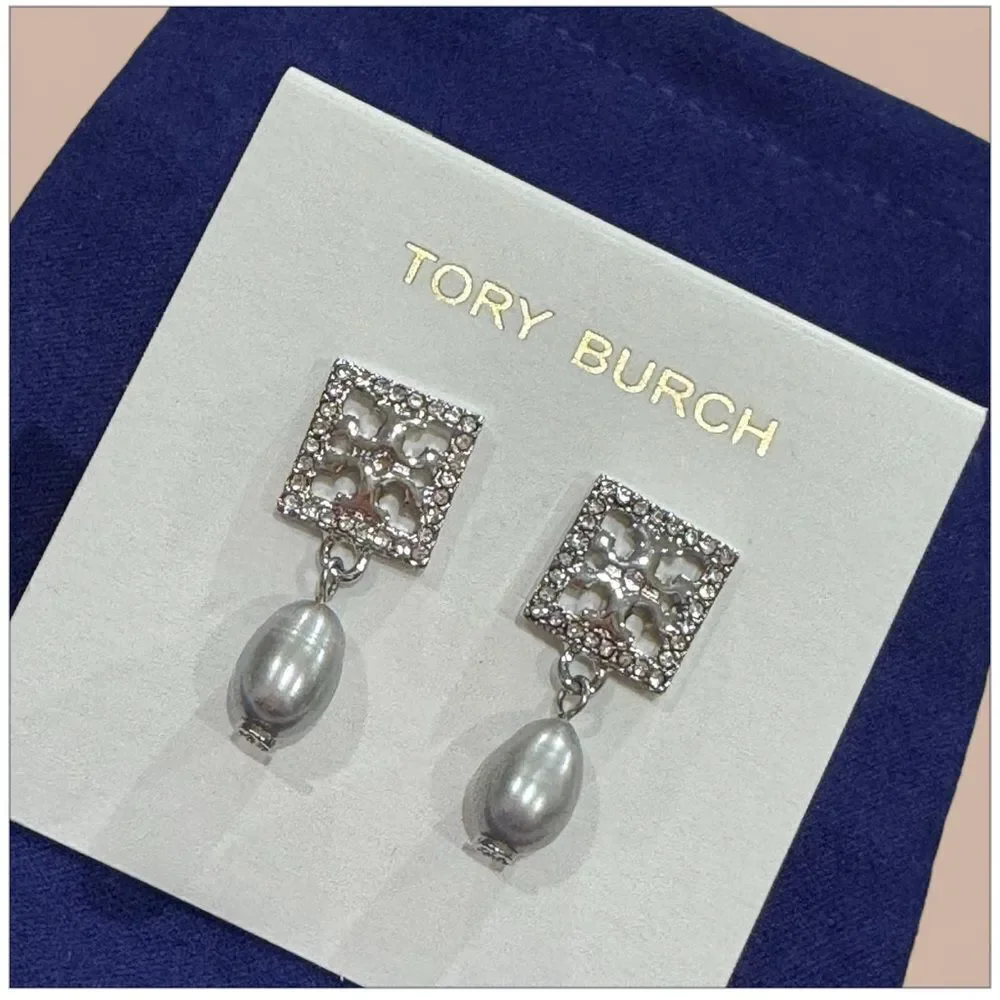 Tory Burch Silver Pearl Drop Earrings